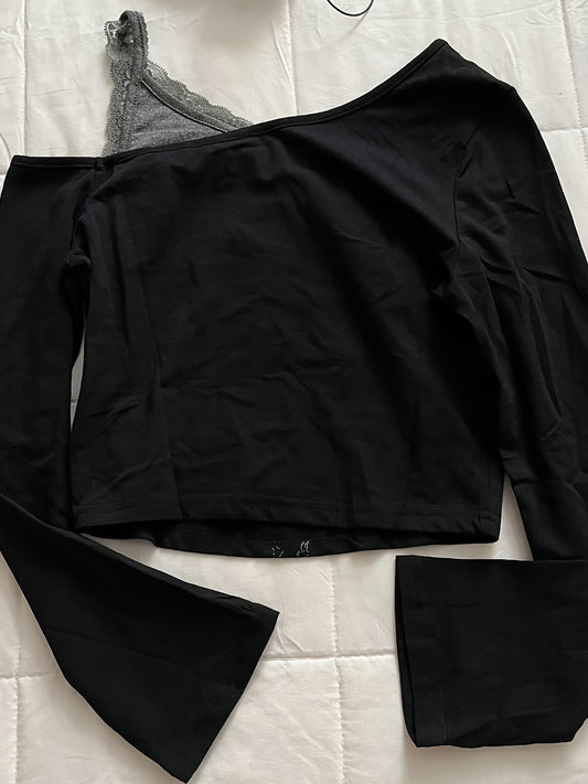 T-shirt Y2K à épaules dénudées et manches longues avec soleil, lune et étoiles
