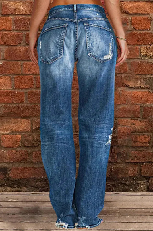 Jeans larges décontractés déchirés pour femme