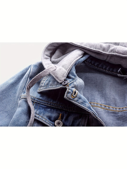 Veste en jean à manches longues pour femme avec capuche amovible