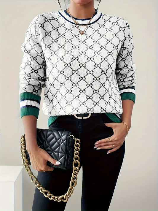 Pull géométrique élégant rose pour femme