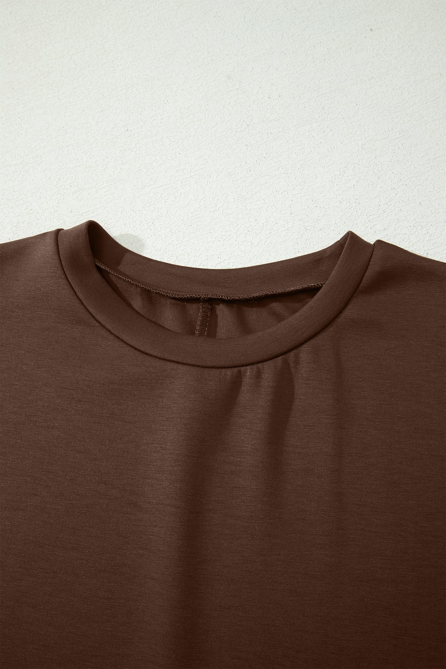 Rood Sandelhout Effen Kleur Lange T-Shirt Jurk met Splitten