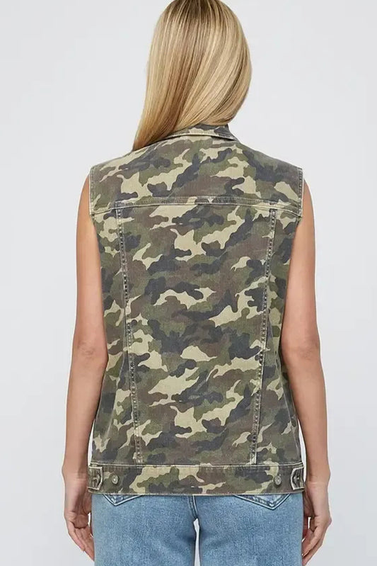 Gilet en jean treillis camouflage vert