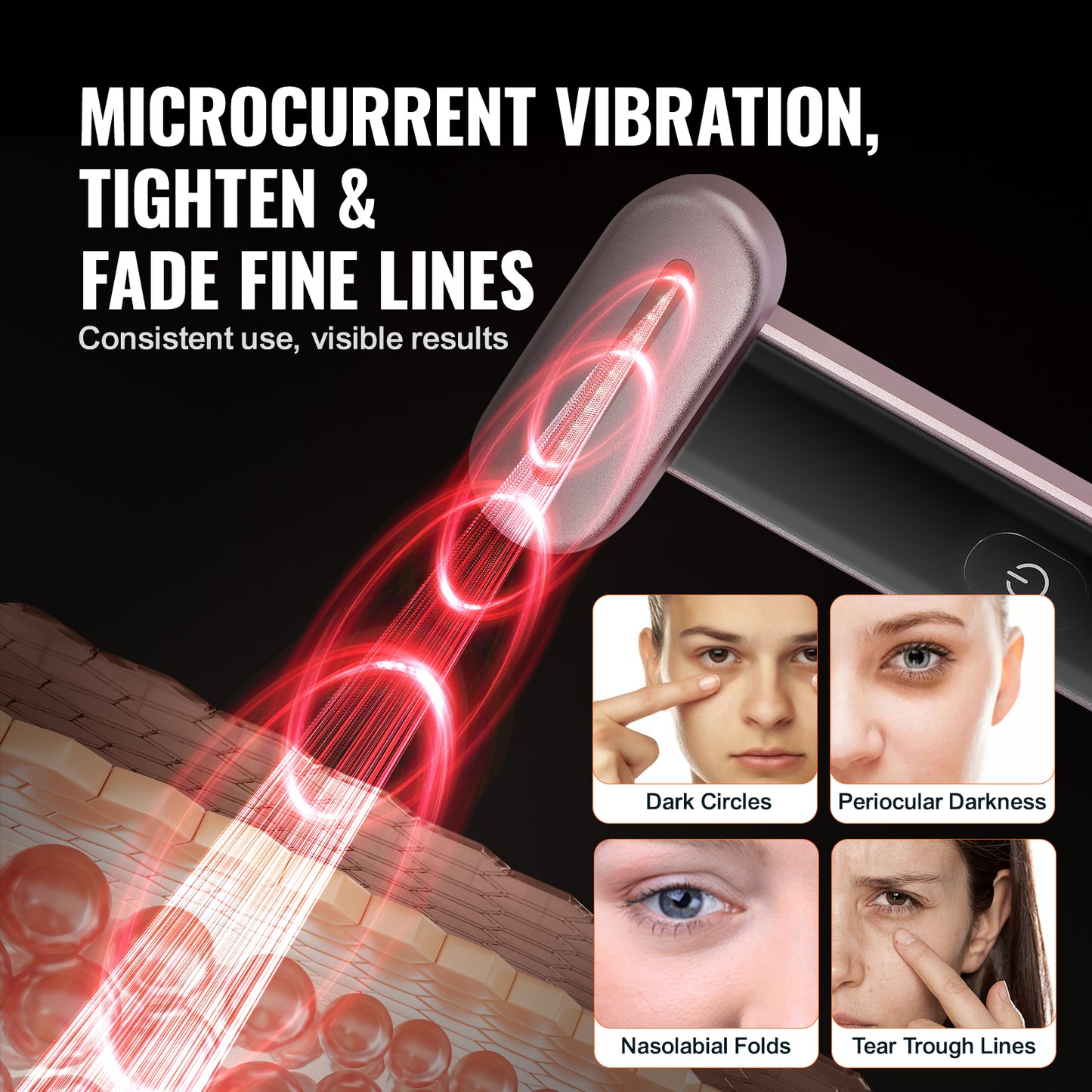 Baguette de beauté LED portable 3 en 1 pour le visage et le cou