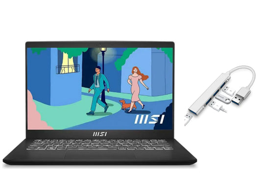 PC portable MSI Modern 14" FHD | Processeur Intel Core i5-1155G7 | 16 Go de RAM | SSD 512 Go | Carte graphique Intel Iris Xe | Clavier rétroéclairé | Windows 11 Famille | Noir | Inclus un hub USB 3.0
