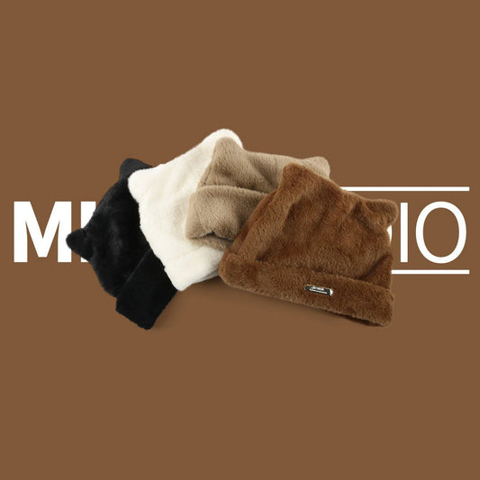 Chapeau en peluche à oreilles d'ourson pour l'automne et l'hiver