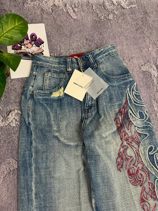 Jeans amples brodés pour femme