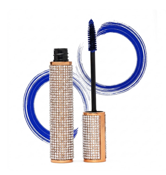 Mascara Vegan Méga Volume Noir et Bleu – Anti-bavures avec Étui Diamant Fait Main