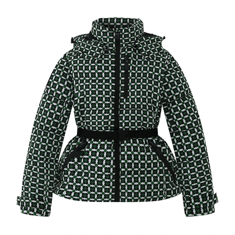 Women's Winter Hooded High Waist Padded Sport Parkas Coats with Belt