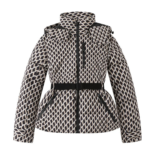 Women's Winter Hooded High Waist Padded Sport Parkas Coats with Belt