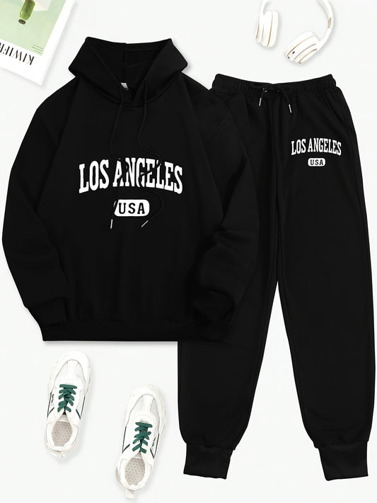 Ensemble 2 pièces sweat à capuche et pantalon de survêtement imprimé Los Angeles USA pour femme