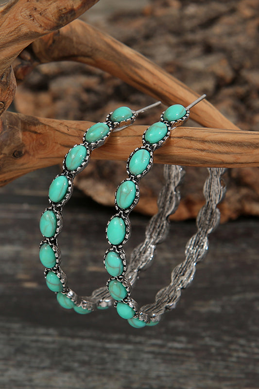 Boucles d'oreilles rétro en forme de C incrustées de gemmes bleu ciel