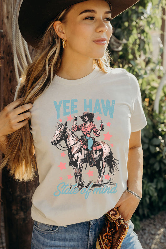 T-shirt Blanc YEE HAW Cowgirl Style Western