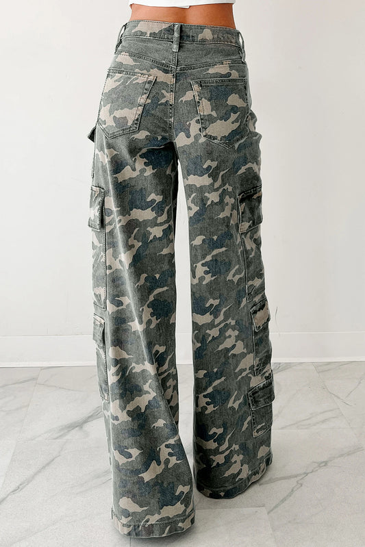 Pantalon cargo ample vert camouflage