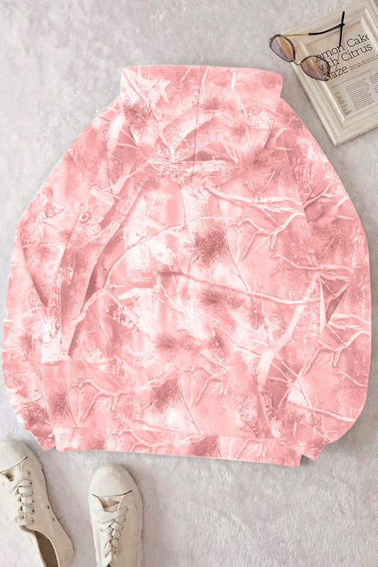 Sweat à capuche sportif oversize motif camouflage forêt rose clair