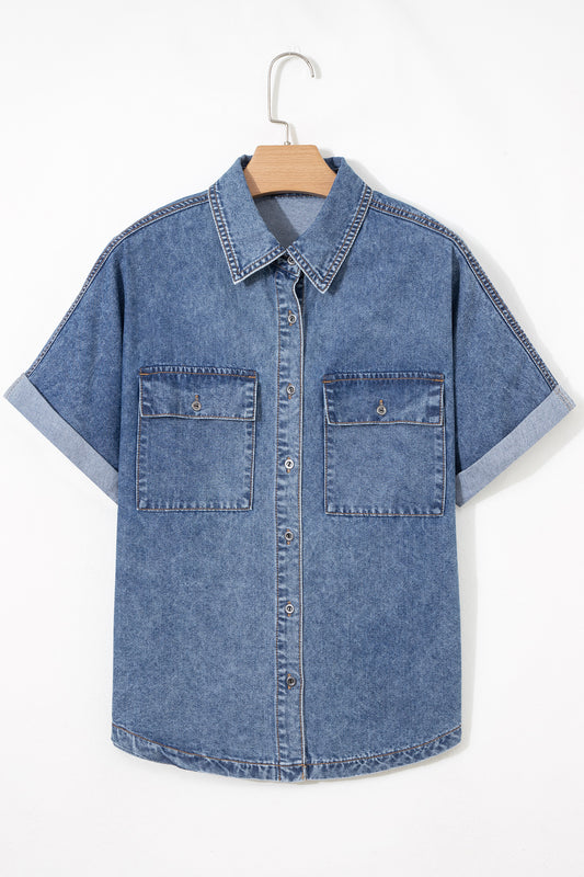 Ashleigh Blue Button Flap Pocket Denim Shirt