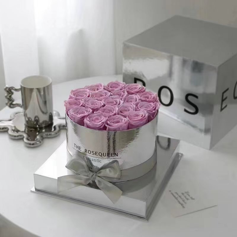Silver Mirror Round Preserved Flower Roses