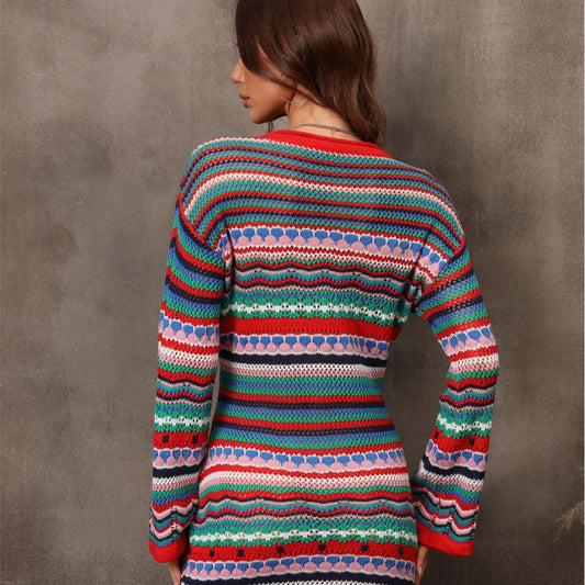Robe en maille patchwork ajourée pour femme
