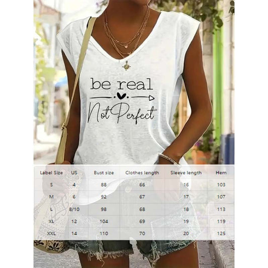 T-shirt décontracté imprimé à manches courtes et col en V pour femme