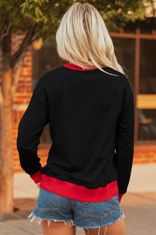 Sweat-shirt ample noir avec motif « GAME DAY », lettres graphiques et rayures style universitaire