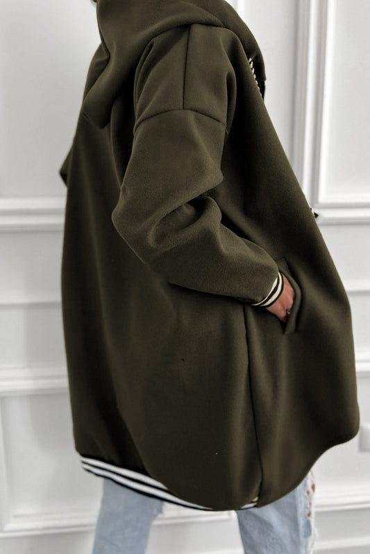 Sweat à capuche tunique zippé à épaules tombantes et poignets contrastés trèfle à quatre feuilles