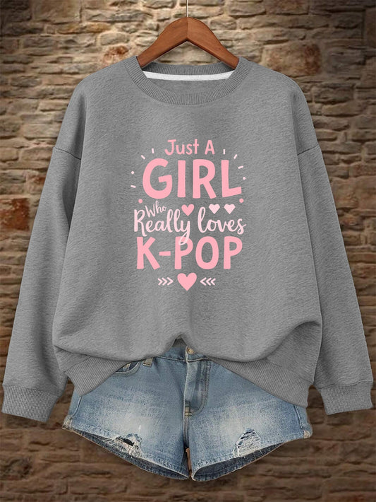 Sweat-shirt graphique oversize K-Pop pour femme « Just a Who Loves K-Pop »