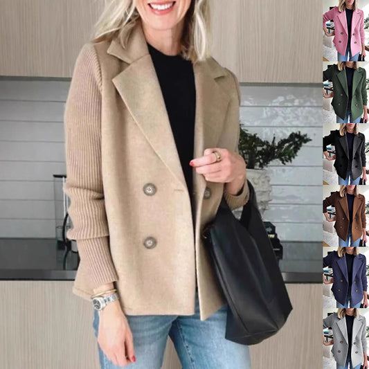 Veste à revers et manches tricotées croisées pour femme