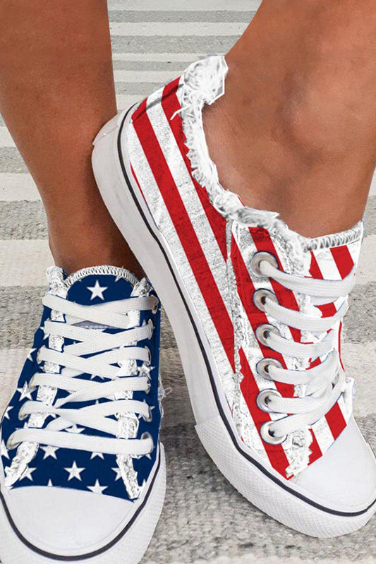 Chaussures plates en toile à lacets drapeau américain bleu
