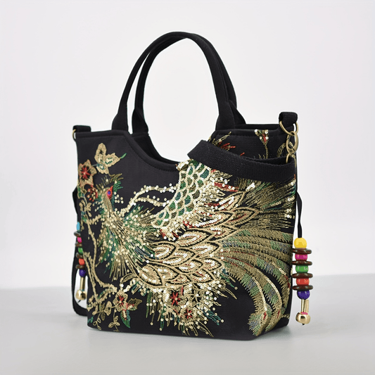 Sac bandoulière tendance de style rétro, brodé, avec bandoulière amovible