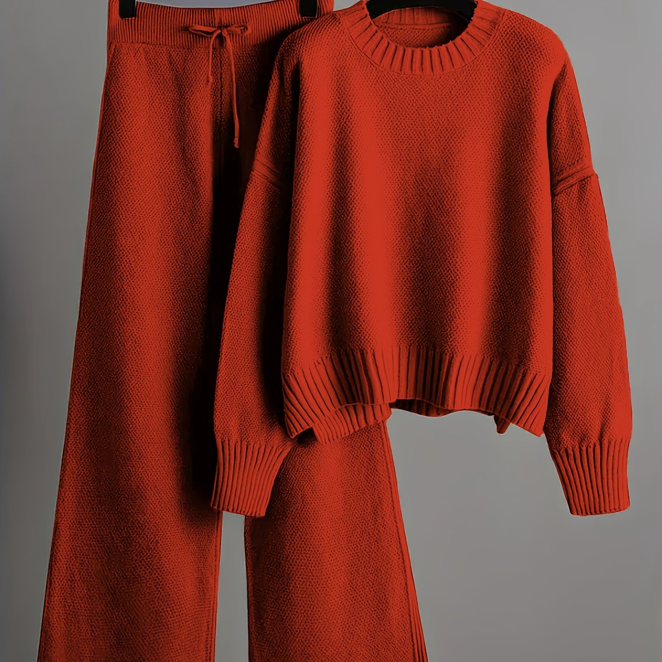 2pcs Women's Soft Casual Elegant Round Neck Sweater & Wide-Leg Pants Set