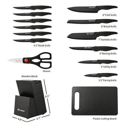 16 Pieces German Knife Stainless Steel Kitchen Block Set with Cutting Board and Sharpener
