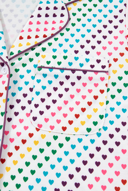 2pcs White Pride Heart Print Valentines Long Pajama Set