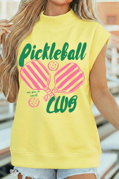 Haut à col montant imprimé Jour de match du club de pickleball jaune