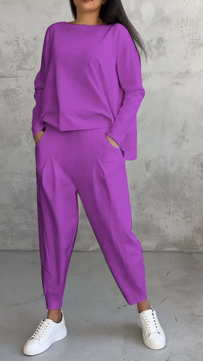 Women's Irregular Long-Sleeved Set with Pockets