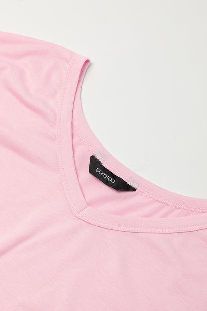 Pink V Neck Hidden Pocket Splits Maxi Dress