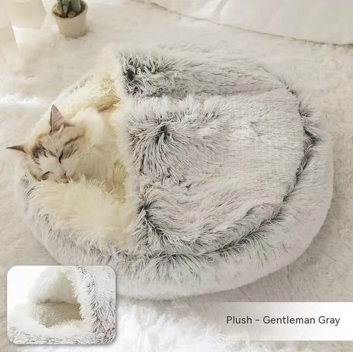 2 In 1 Dog And Cat Round Plush Winter