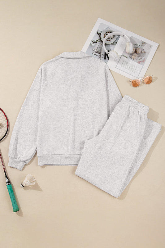 Ensemble pull col polo en V gris clair et pantalon de jogging à cordon de serrage