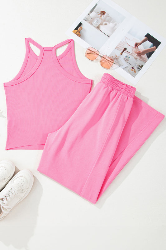 Ensemble Débardeur et Pantalon de Jogging Côtelés Rose Sachet