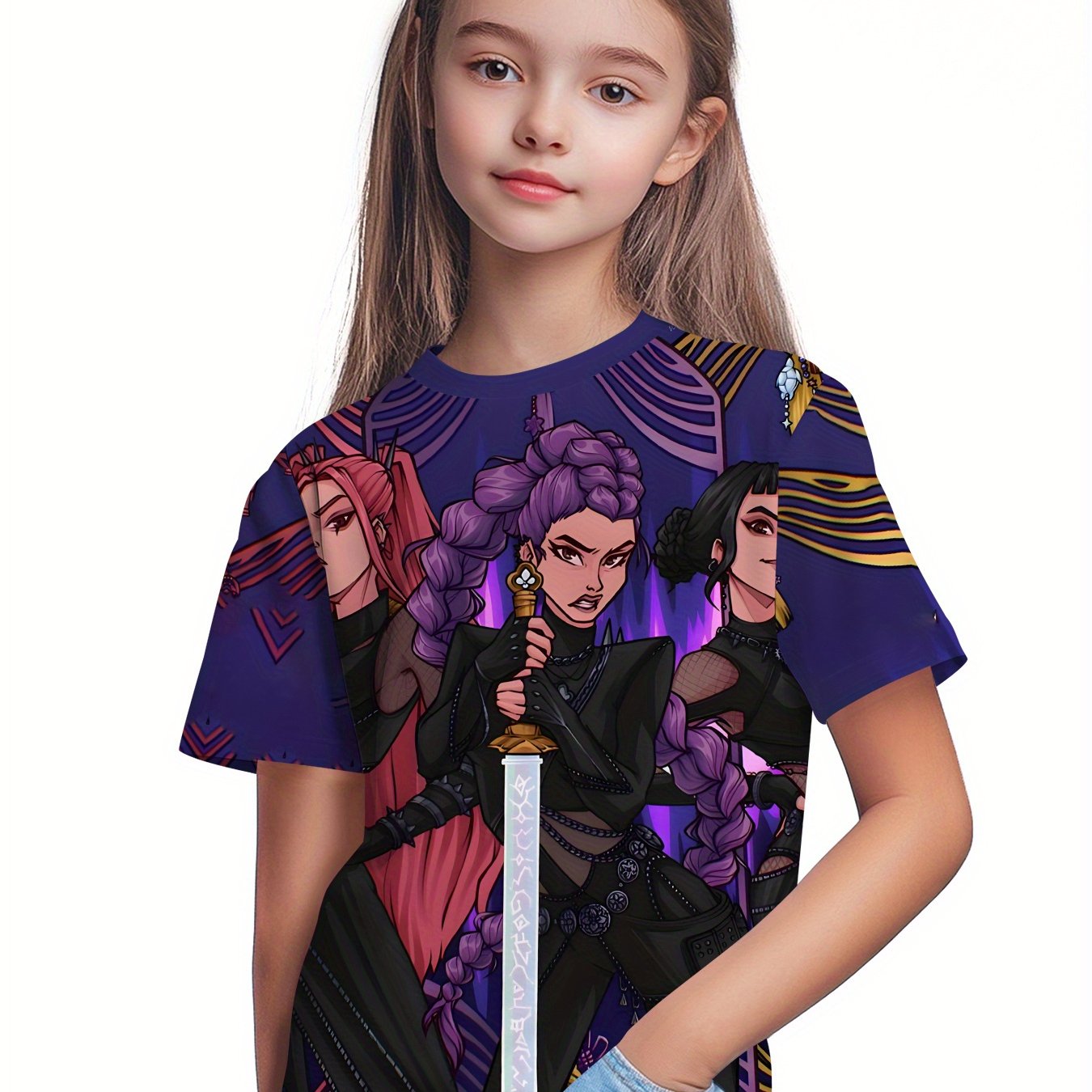 Girls' Anime Warrior 3D Digital Print T-Shirt -