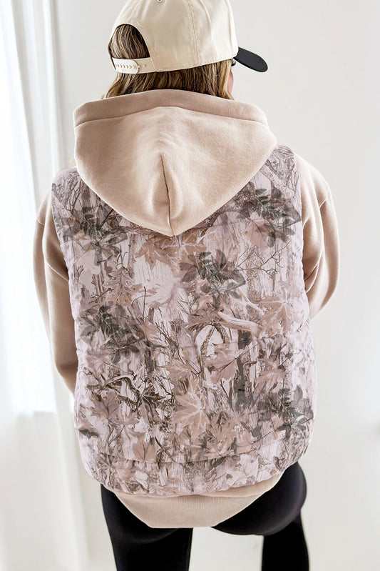 Gilet matelassé d'hiver imprimé feuilles camouflage marron