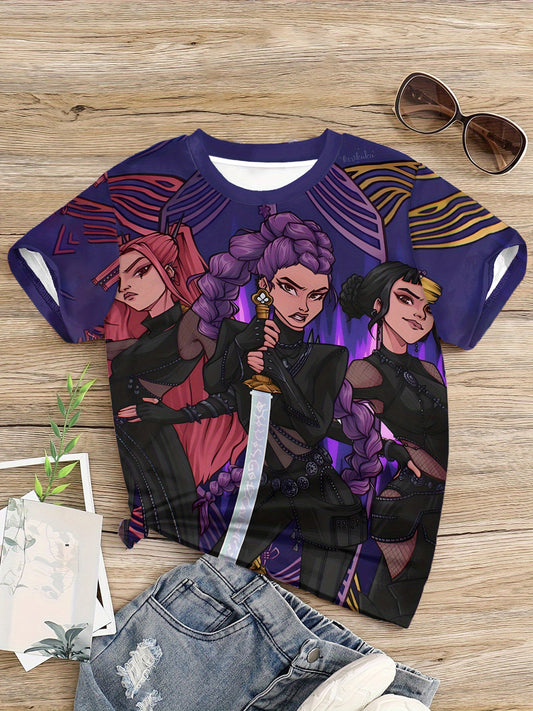 Girls' Anime Warrior 3D Digital Print T-Shirt -