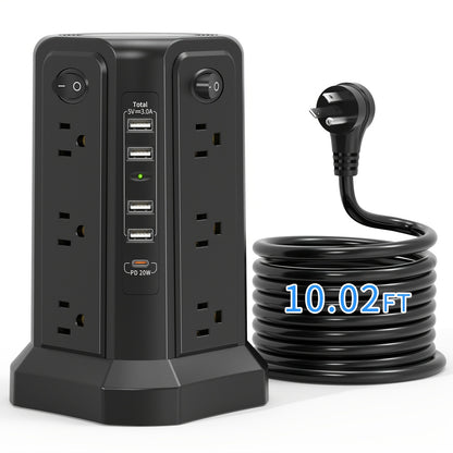 LEVEL 4 Upgraded 16 AC Outlets Power Strip Tower with USB/USB C Port