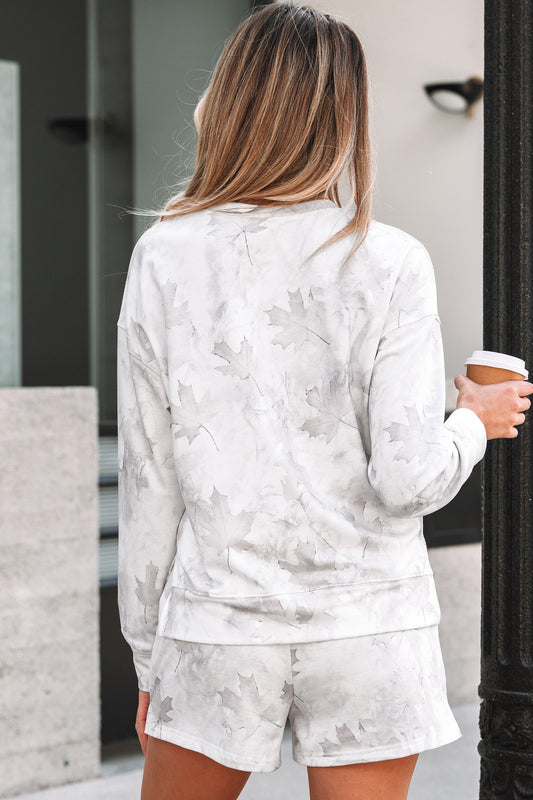 Ensemble haut pull et short décontracté à taille élastique à imprimé camouflage érable beige