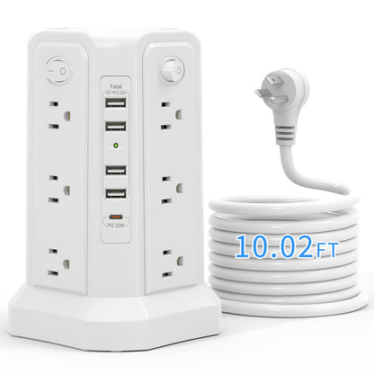 LEVEL 4 Upgraded 16 AC Outlets Power Strip Tower with USB/USB C Port