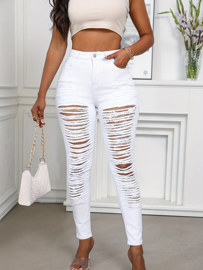 Women's Ripped Black And White Stretch Jeans