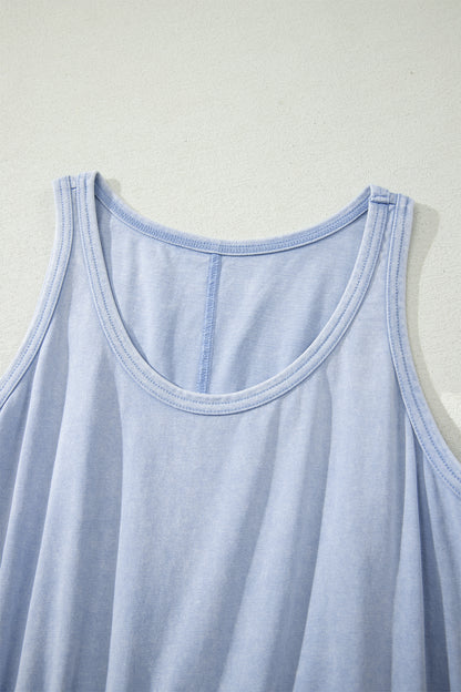 Mini-robe sans manches à col en U et taille élastique, délavage minéral bleu Ashleigh
