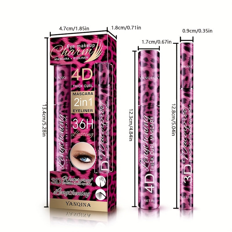 Mascara Noir Imperméable Fibre 4D + Eyeliner Liquide Effet Léopard