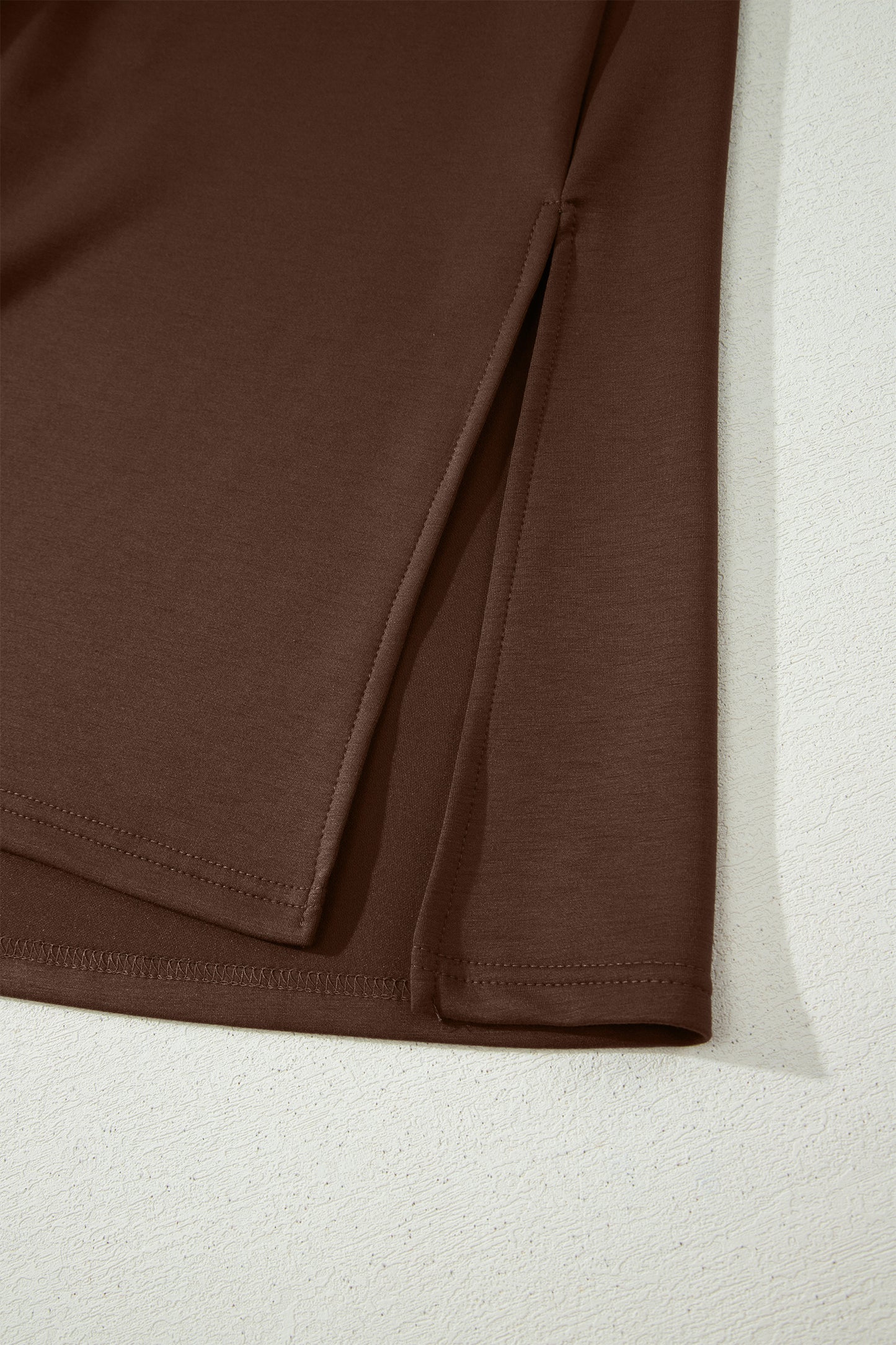 Rood Sandelhout Effen Kleur Lange T-Shirt Jurk met Splitten