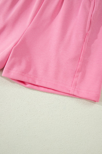 Ensemble de 2 pièces, un débardeur rose fin et un short taille haute élastique