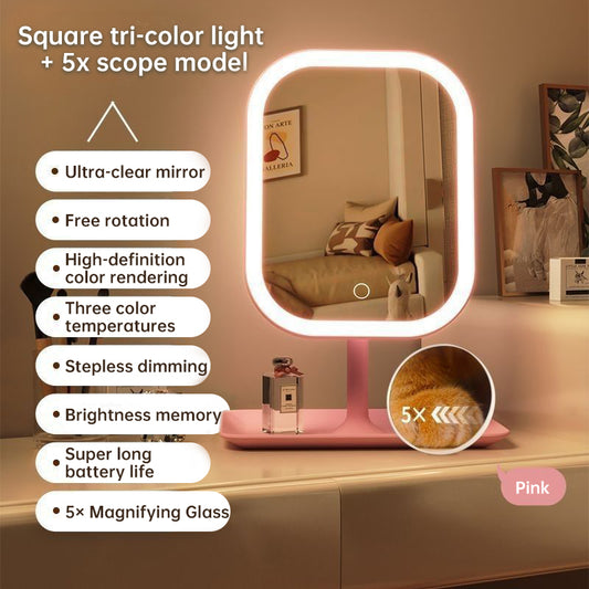 Large Square Rotating LED Makeup Mirror with Adjustable Lighting