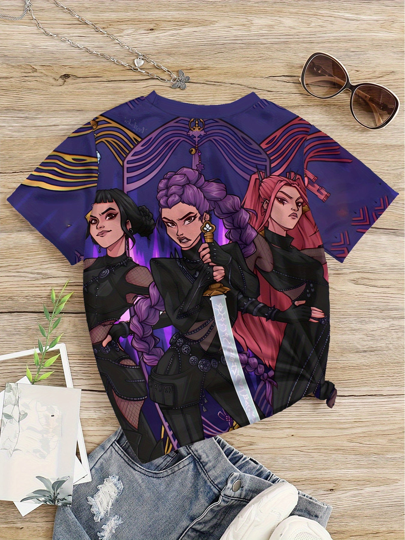 Girls' Anime Warrior 3D Digital Print T-Shirt -